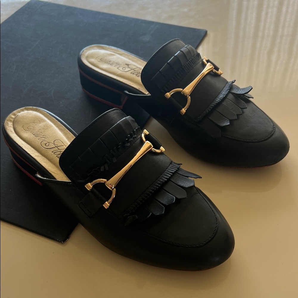 Chic Black Mules with Gold Detailing
